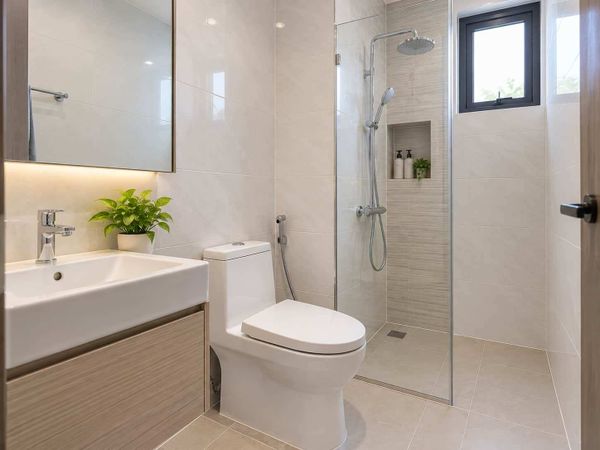 Phối gạch sáng màu cho nhà vệ sinh nhỏ
