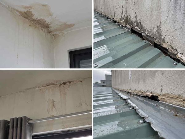 Dấu hiệu khe giữa mái tôn và tường đang bị dột