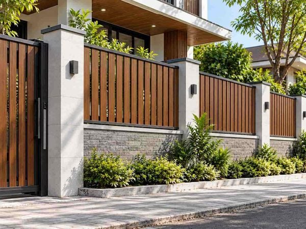 Tường rào kết hợp lam giả gỗ