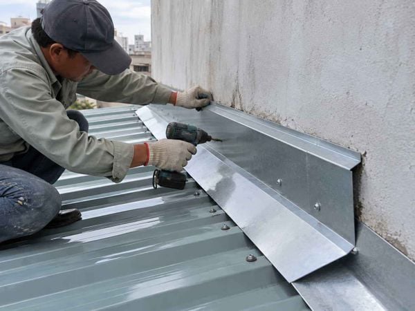 Dùng tấm che tại khe giữa mái tôn và tường