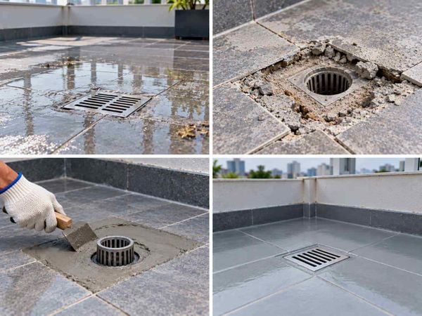 Chống thấm quanh phễu thoát nước