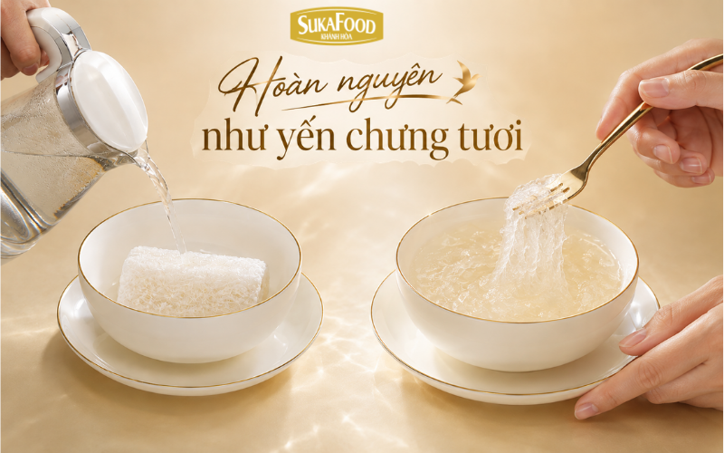 Yến sấy thăng hoa sau khi hoàn nguyên với nước