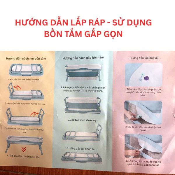 Hướng dẫn lắp ráp, sử dụng bồn tắm gấp gọn nhựa