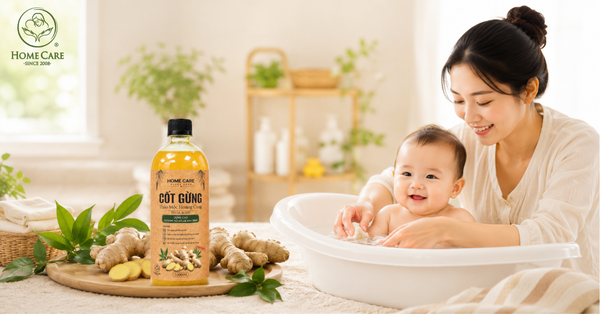Mách mẹ cách làm cốt gừng tắm bé giữ ấm, phòng ho đơn giản tại nhà
