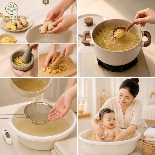 Cách làm nước cốt gừng tắm cho bé