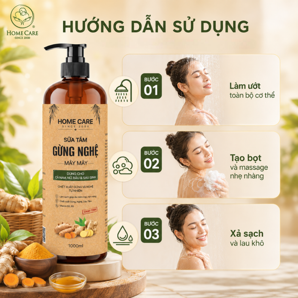 Hướng dẫn sử dụng sữa tắm Gừng Nghệ Mây Mây hiệu quả