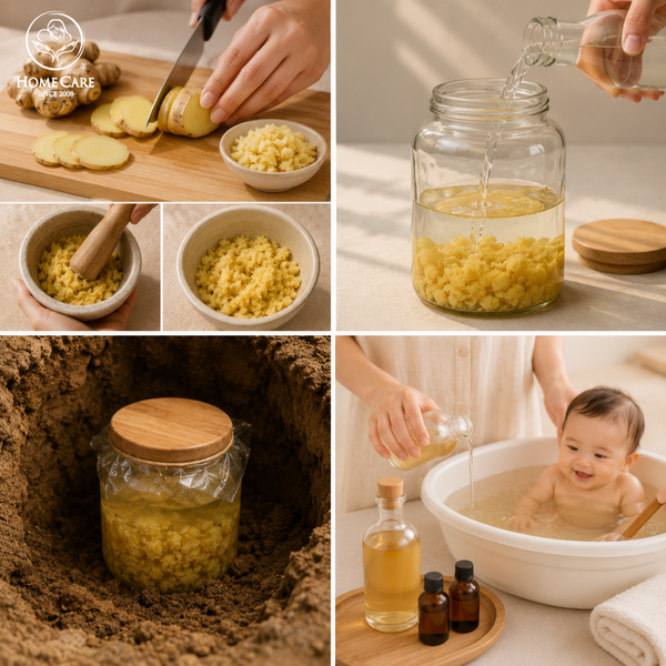 Cách làm nước cốt gừng hạ thổ tắm cho bé
