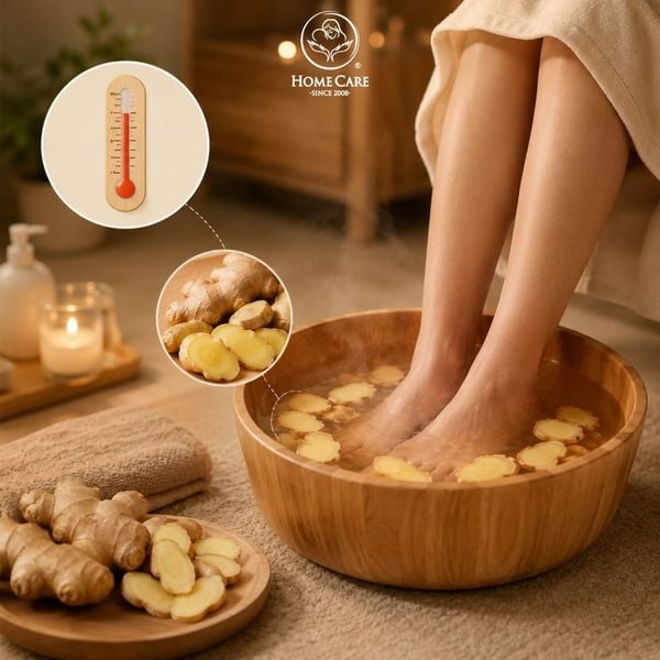 Ngâm chân với nước ấm và gừng
