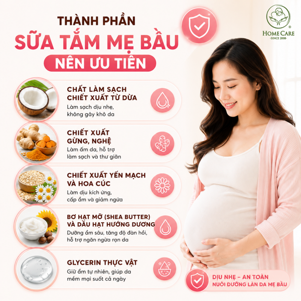 Mẹ bầu nên ưu tiên những thành phần nào trong sữa tắm?