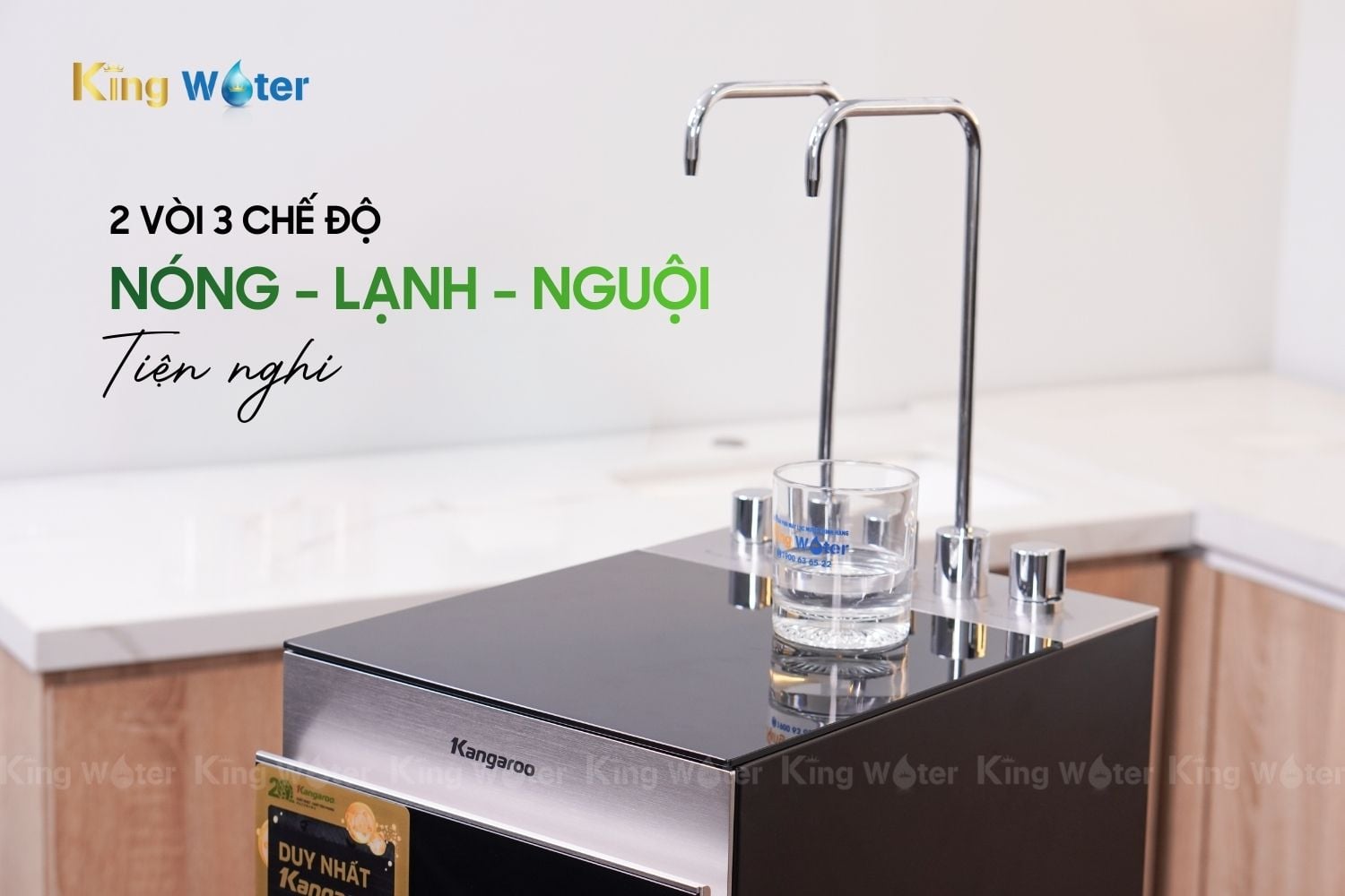 Kangaroo KG12A8 trang bị 2 vòi 3 nguồn nước Nóng - Lạnh - Nguội Hydrogen tiện nghi