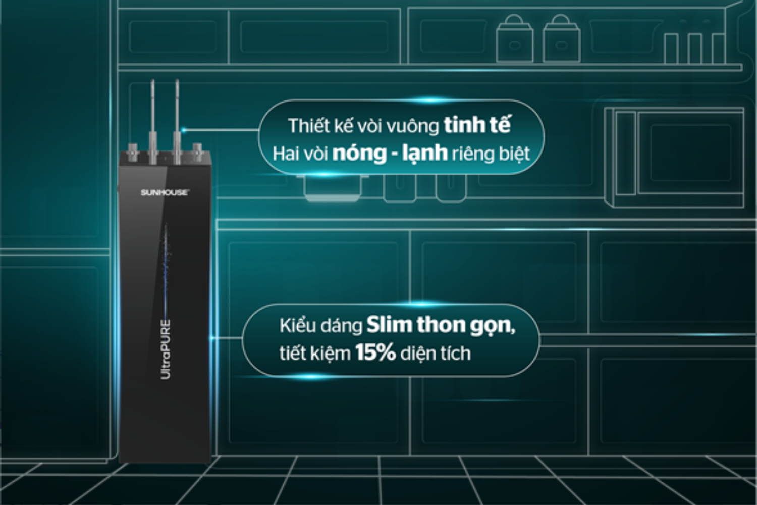 Sunhouse SHA76210KL dùng hệ thống 02 vòi nước kết hợp 02 khóa vặn cơ học