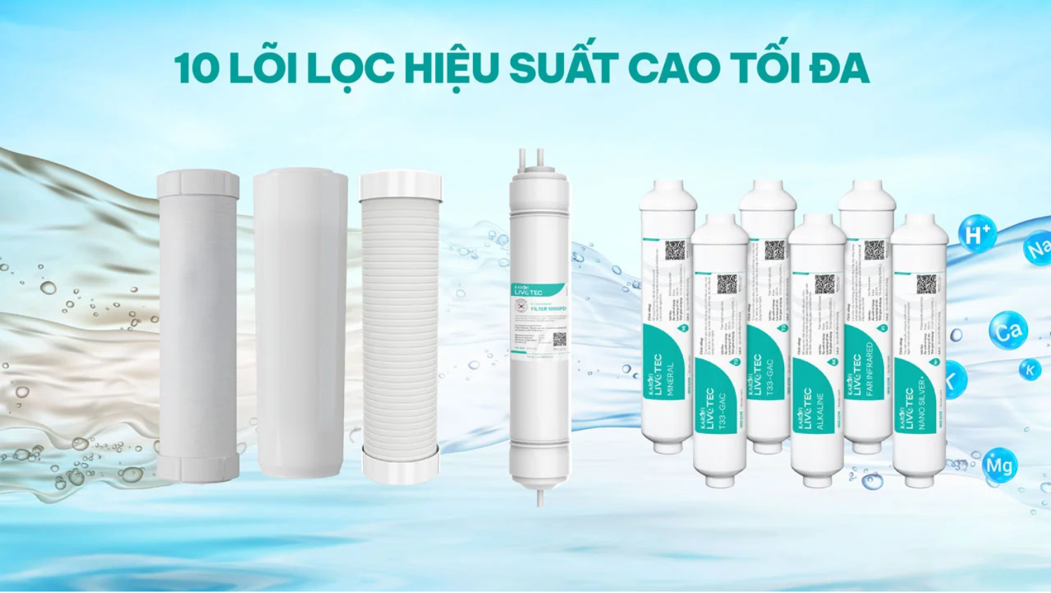 Máy lọc nước R.O Karofi Livotec 616 được trang bị hệ thống lọc 10 lõi tiên tiến