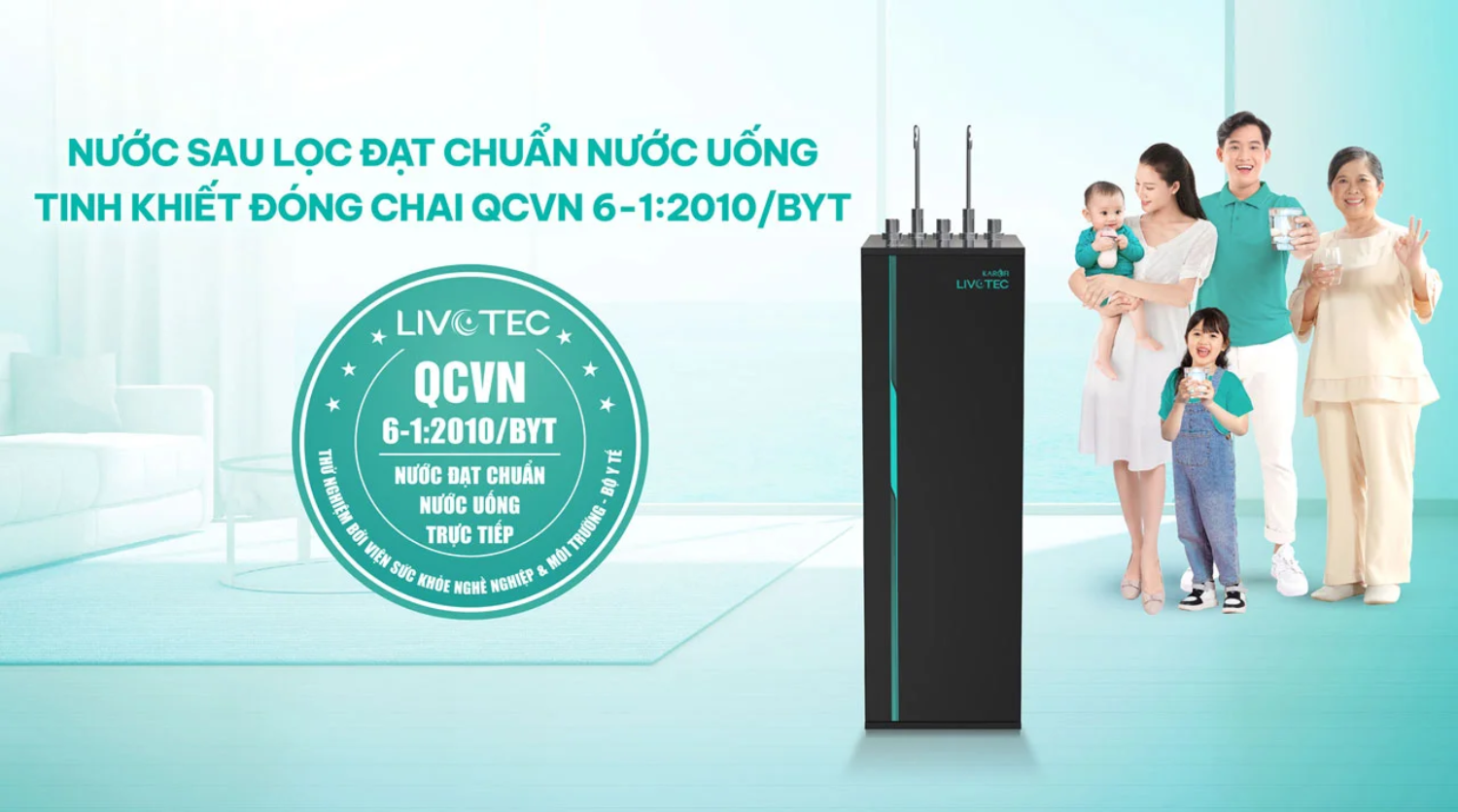 Nước sau lọc từ Karofi Livotec 616 đạt chuẩn quốc gia QCVN 6-1:2010/BYT