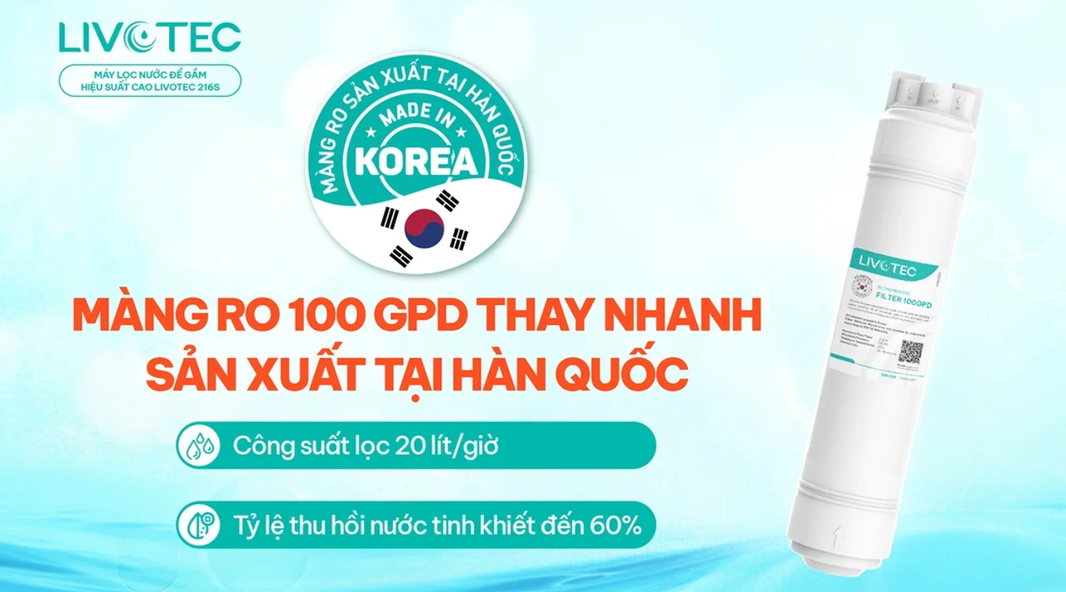 Màng RO có kích thước lỗ lọc siêu nhỏ (0.0001 micron)