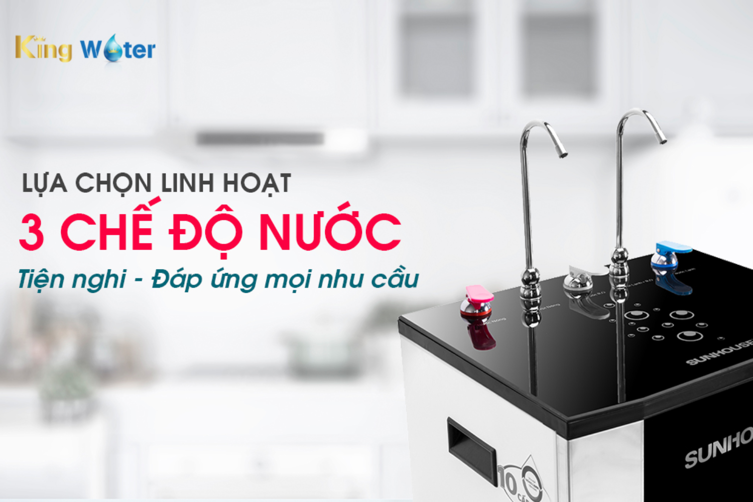 Hệ thống lấy nước của thiết bị bao gồm 2 vòi tích hợp 3 chế độ