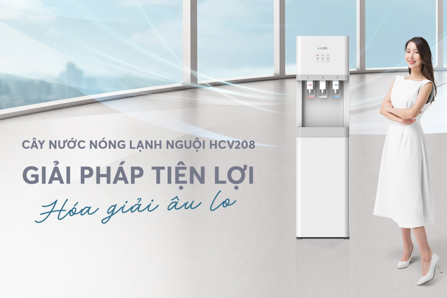 Ưu điểm lớn của máy nóng lạnh Karofi HCV208 là công nghệ hút bình đặt âm