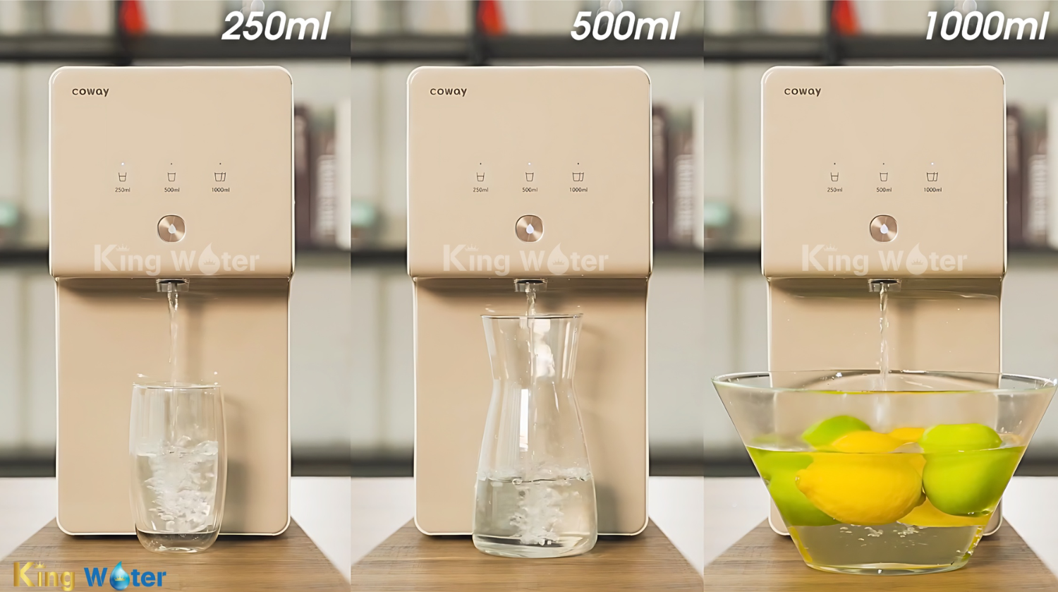 Coway P-6320R có 3 mức lấy nước tự động là 250 ml, 500 ml và 1000 ml.