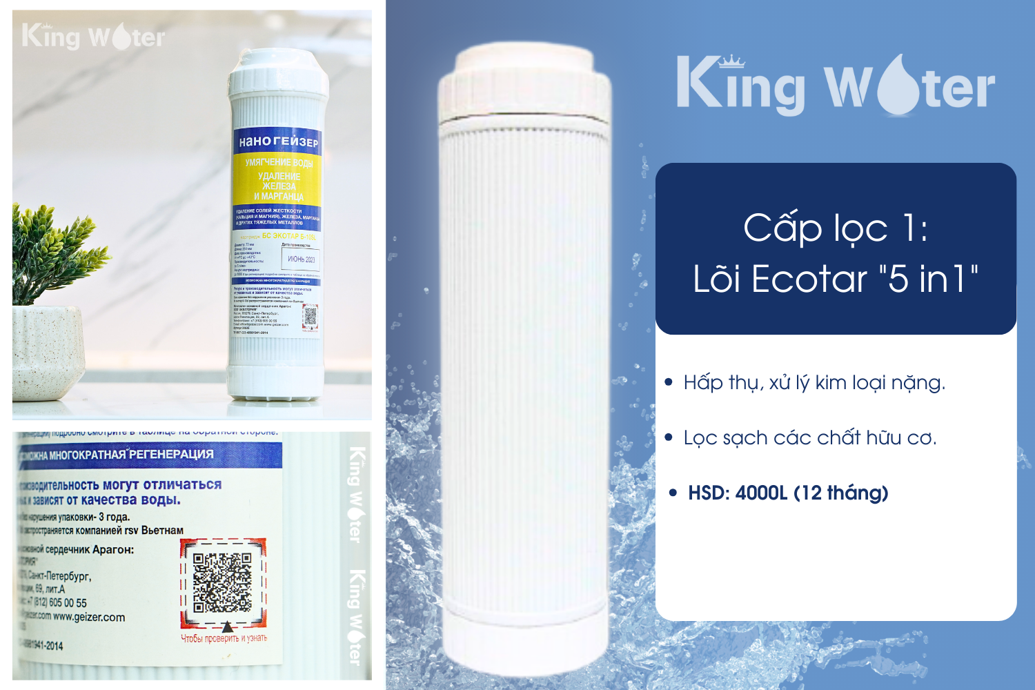 Lõi Ecotar 5-in-1 có tác dụng xử lý nước ở mức độ ô nhiễm cao