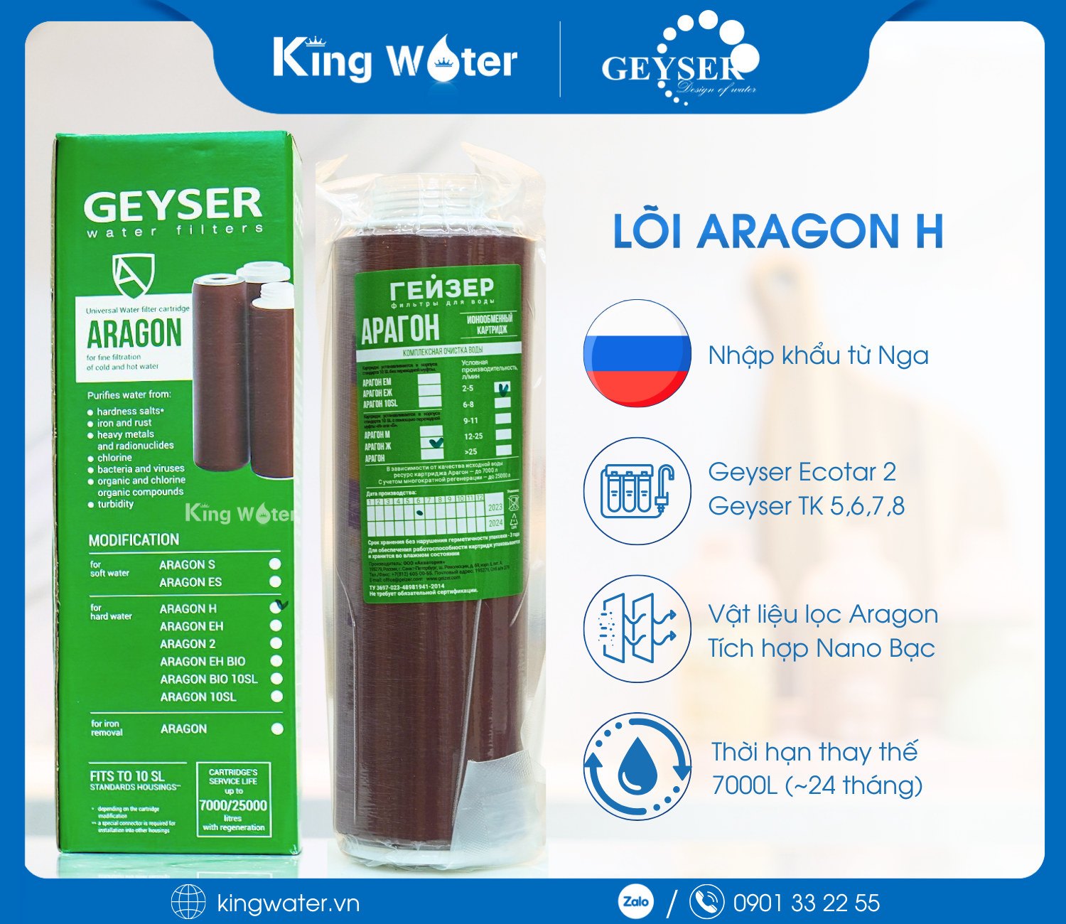 Aragon H loại bỏ tạp chất, hấp phụ và trao đổi ion, kháng khuẩn