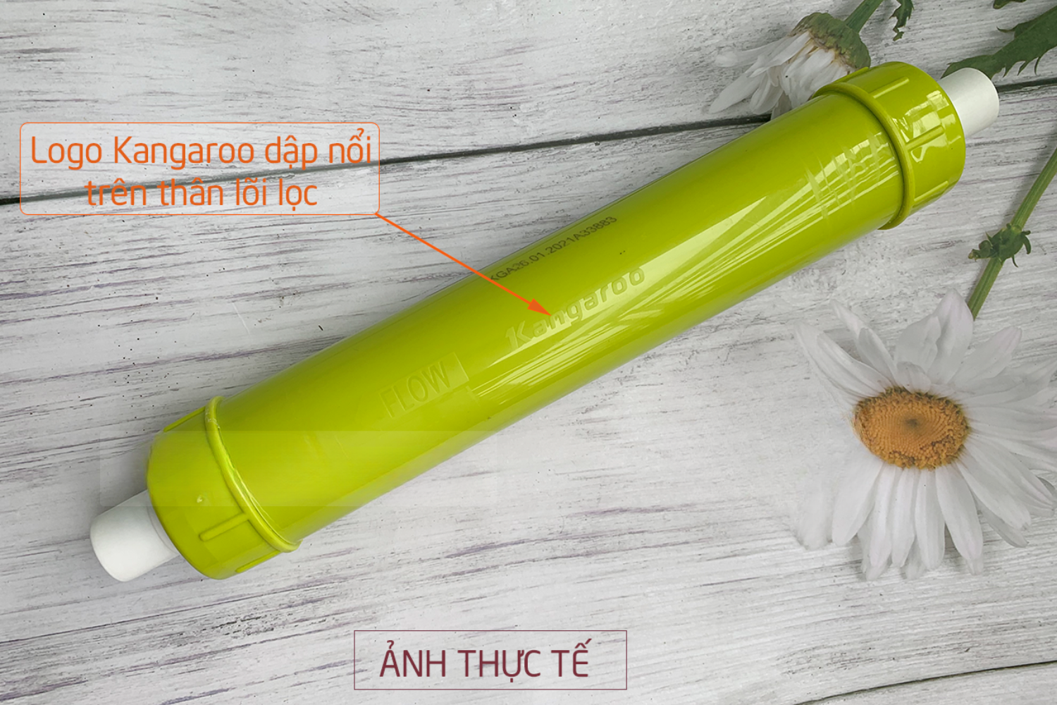 Thân lõi chính hãng có dập nổi logo Kangaroo và mũi tên chỉ chiều dòng chảy