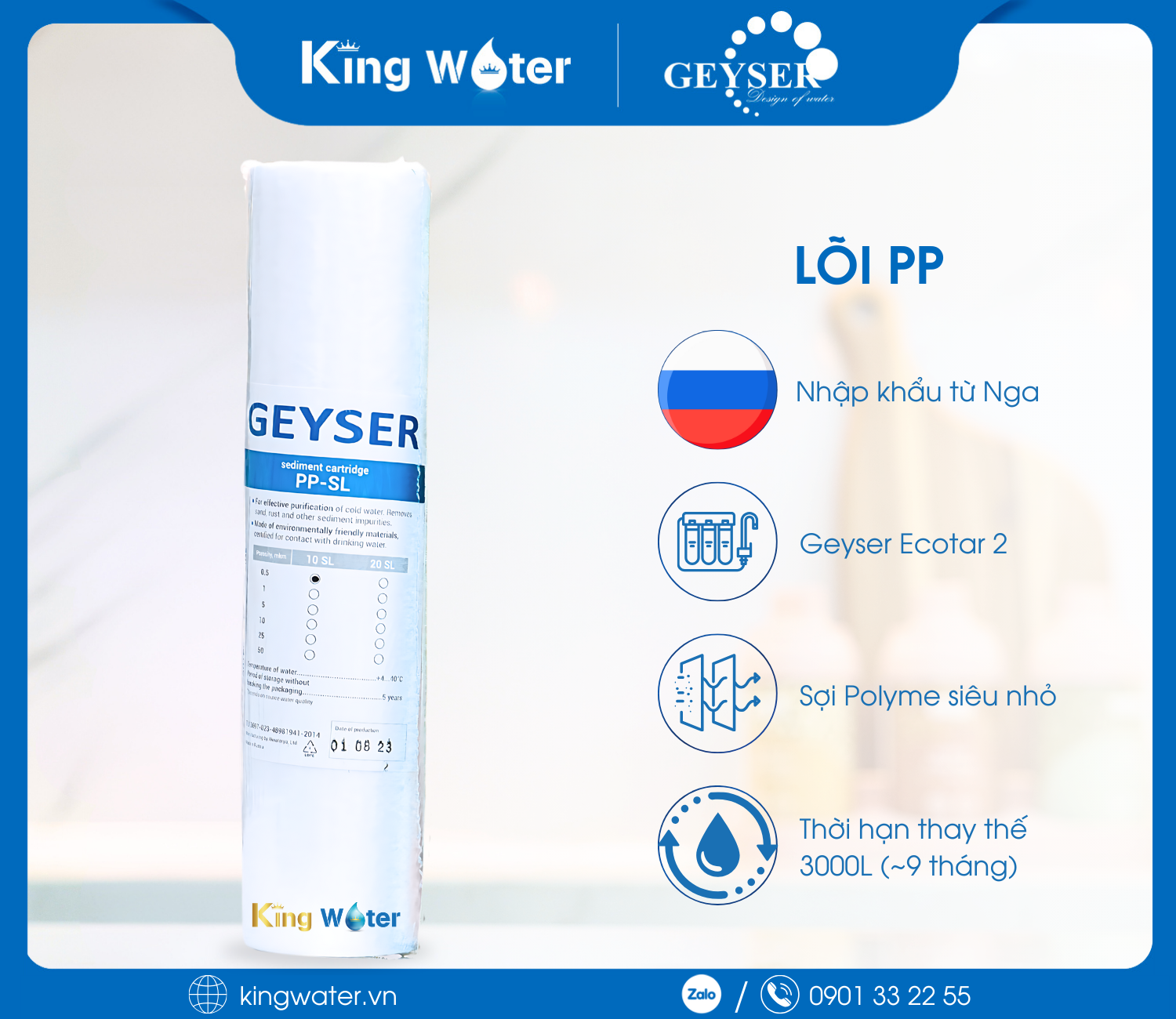 Lõi lọc PP (Polypropylene) thường đứng ở vị trí số 1 trong dòng máy Ecotar 2