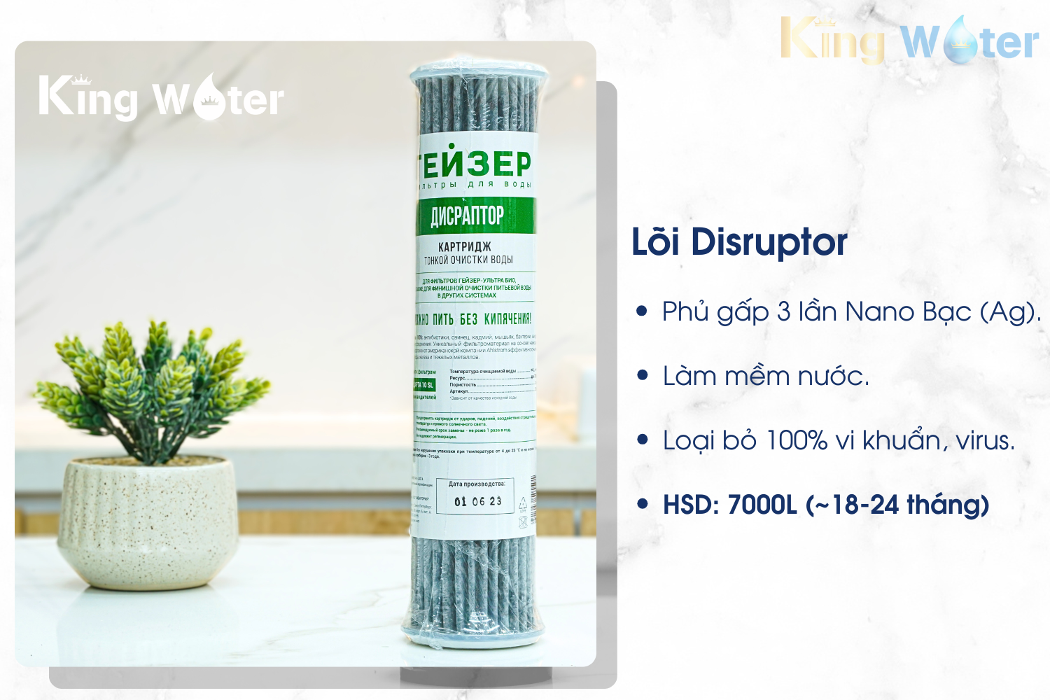 Lõi Disruptor xử lý hiệu quả bào tử vi khuẩn, hóa chất. ngăn tái nhiễm khuẩn