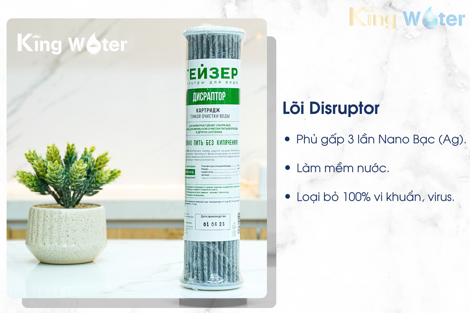Lõi Disruptor có tác dụng diệt khuẩn triệt để cho nước đầu ra