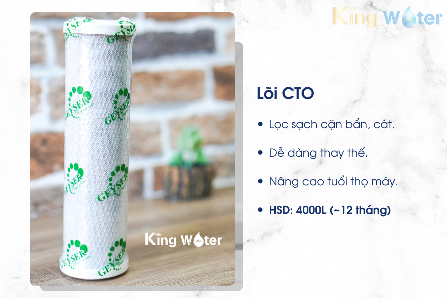 Lõi CTO (Than hoạt tính dạng ép khối) thường đứng ở vị trí số 1 để bảo vệ màng lọc chính