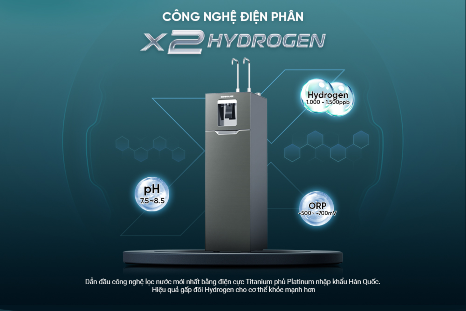 Điểm khác biệt của Sunhouse SHA76658SH nằm ở bộ điện phân Hydrogen cao cấp