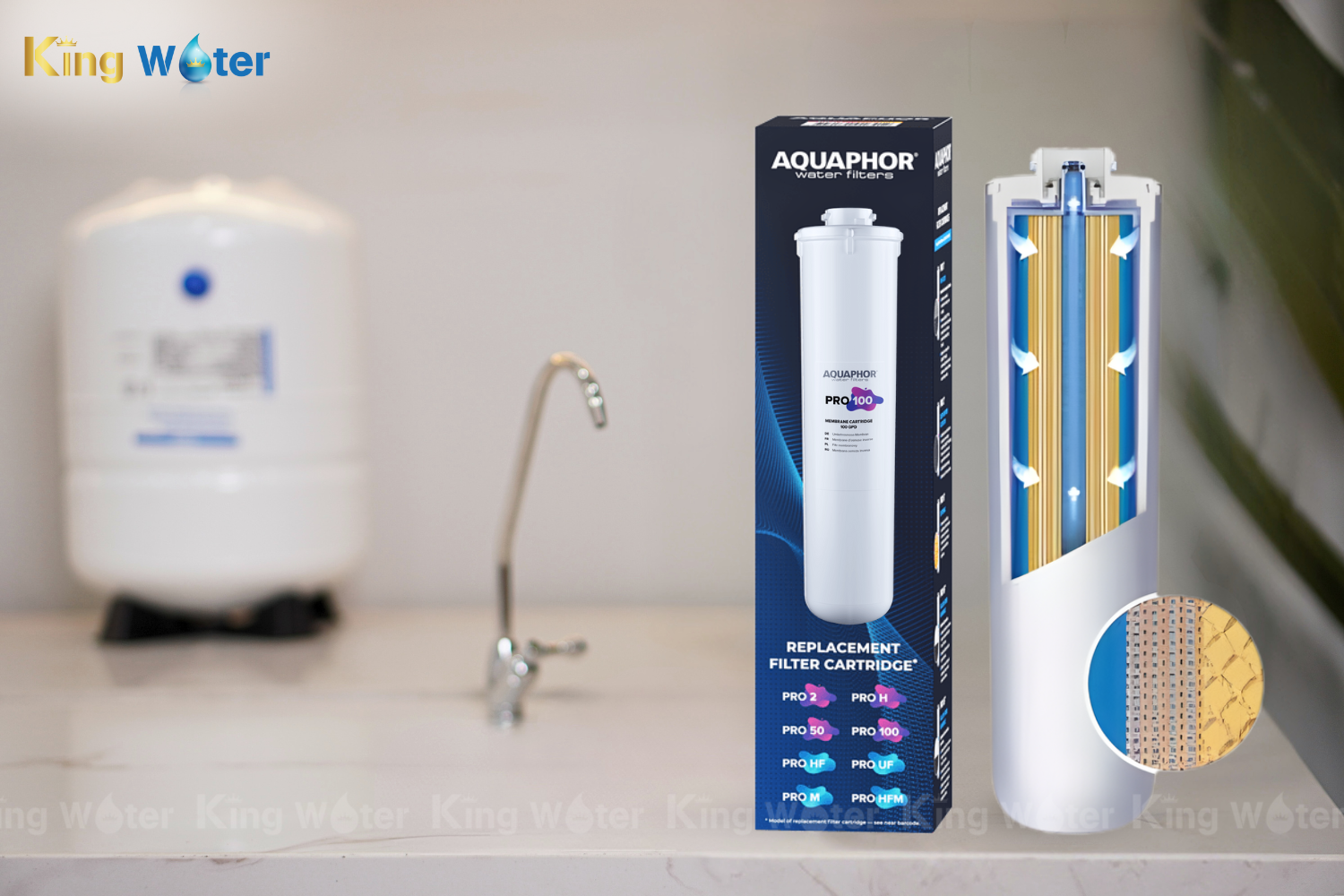 Lõi Pro 100 sử dụng màng thẩm thấu ngược (RO) khe lọc siêu nhỏ