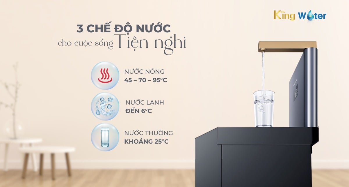 Cung cấp ba loại nước: nước nóng, nước lạnh và nước thường, mang lại sự tiện lợi tối đa