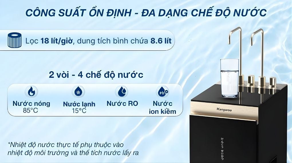 Kangaroo KGHC12A2 tạo ra 4 loại nước khác nhau, phù hợp mọi nhu cầu