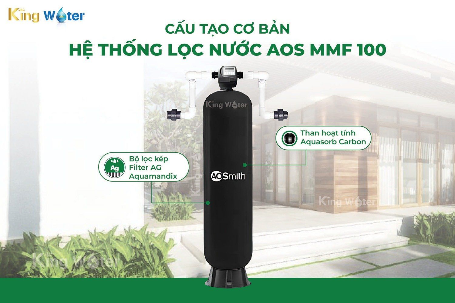 Máy lọc nước đầu nguồn A.O. Smith AOS MMF 100 với kết cấu gọn nhẹ giúp tối ưu diện tích