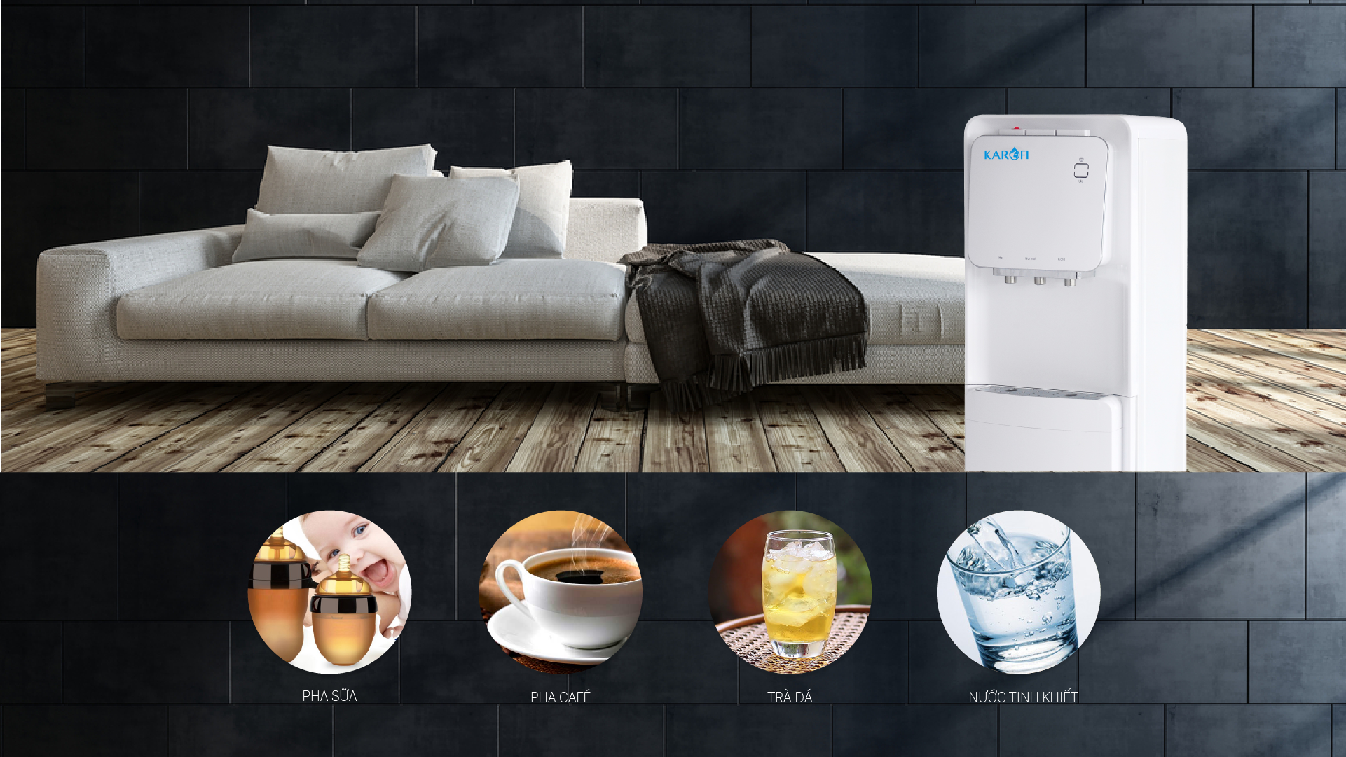 Karofi HC19 mang lại sự tiện lợi với thiết kế 3 vòi độc lập tương ứng 3 chế độ nước nóng - nguội - lạnh