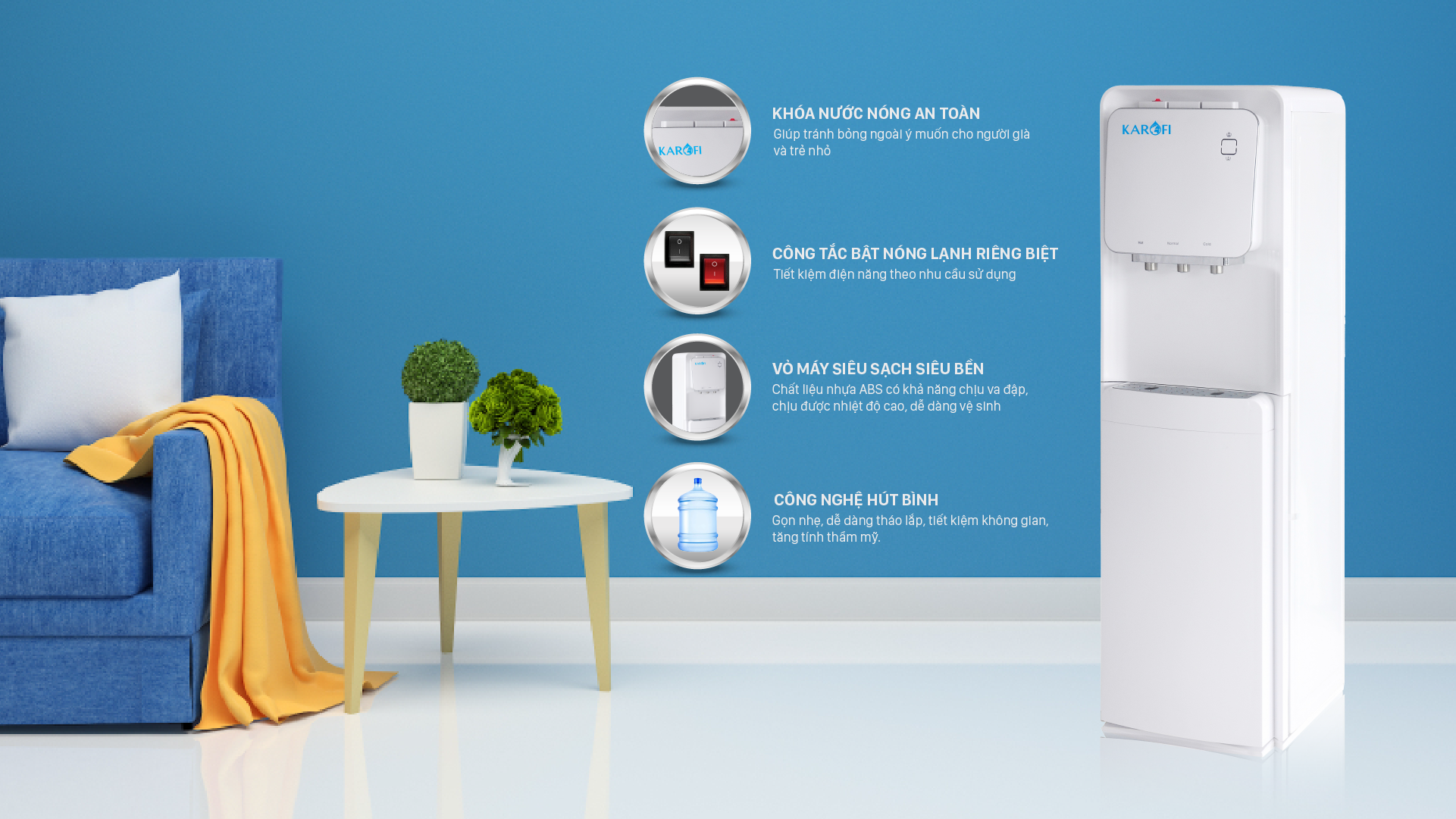 Cây nước nóng lạnh Karofi HC19 chính là sự lựa chọn hoàn hảo cho mọi nhu cầu về nước sạch của bạn