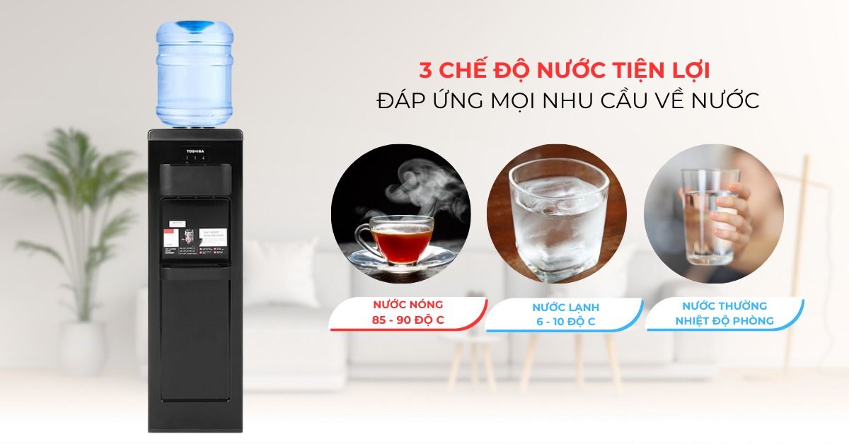 Công suất mạnh mẽ, cho 3 chế độ nước: Nóng - Lạnh - Nguội tiện lợi
