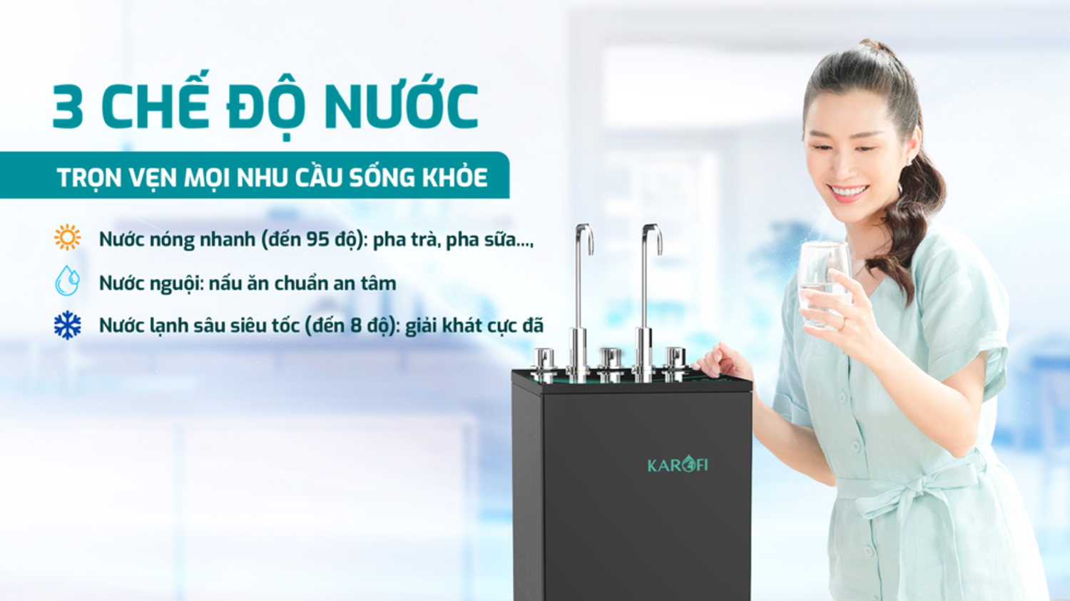 Máy lọc nước nóng lạnh Karofi KAD-M68 - 3 chế độ nước