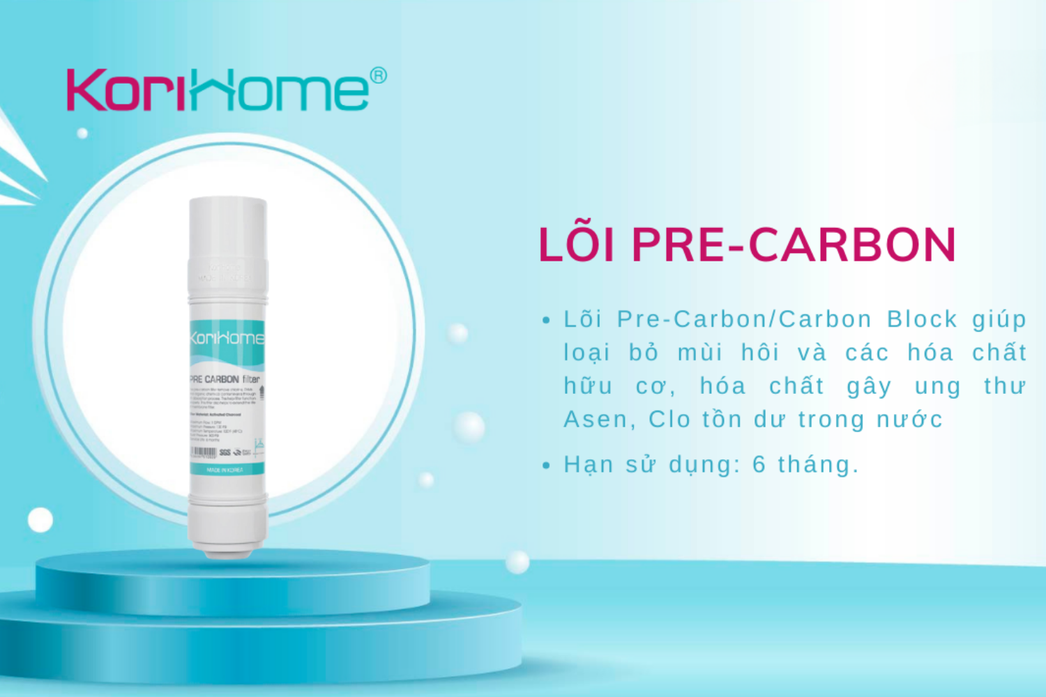 Pre-Carbon lọc thải hiệu quả mùi hôi, chất hóa học hữu cơ, dư lượng Clo,...