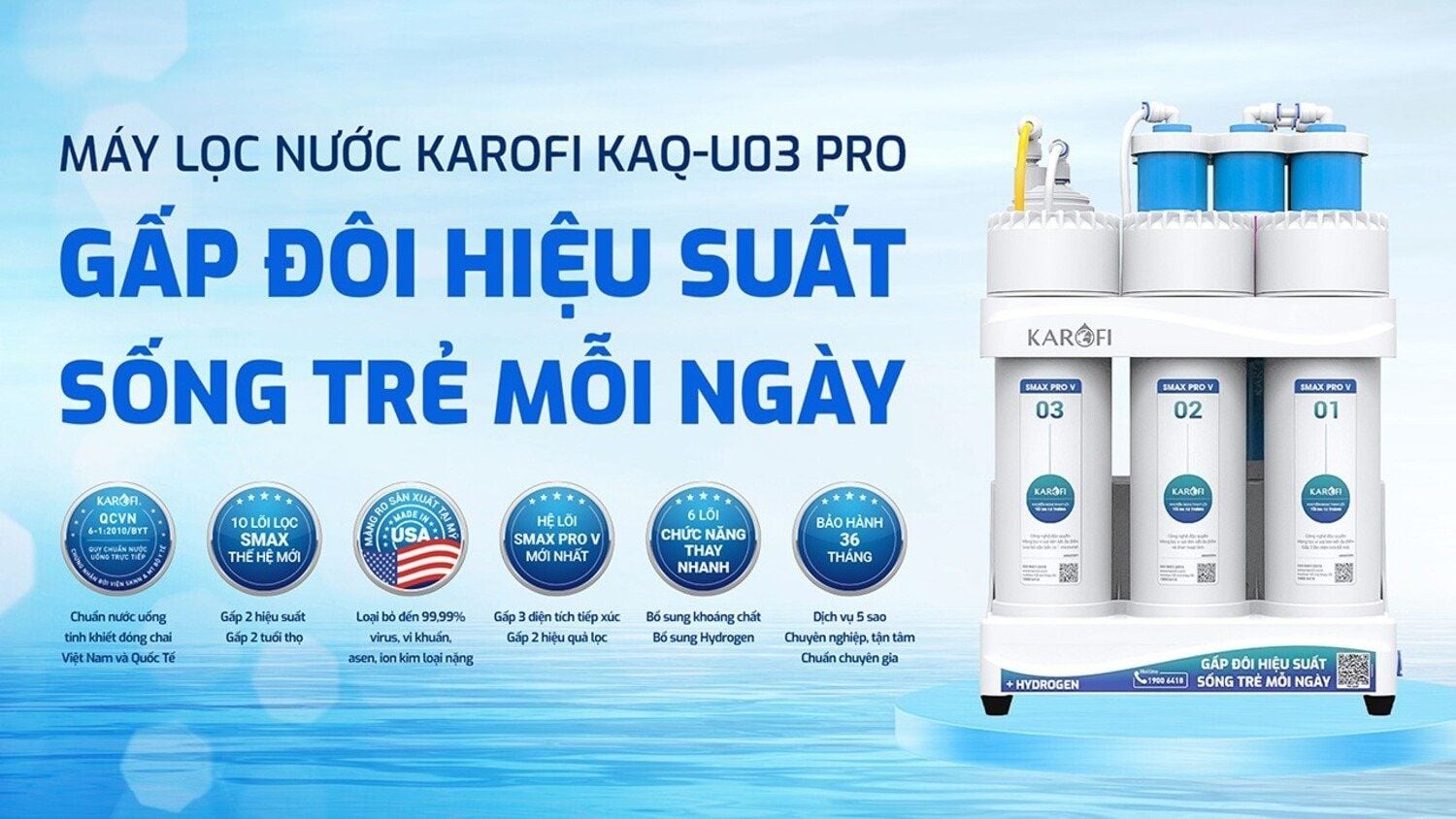 Máy lọc nước RO Karofi KAQ-U03 Pro - Gấp đôi hiệu suất