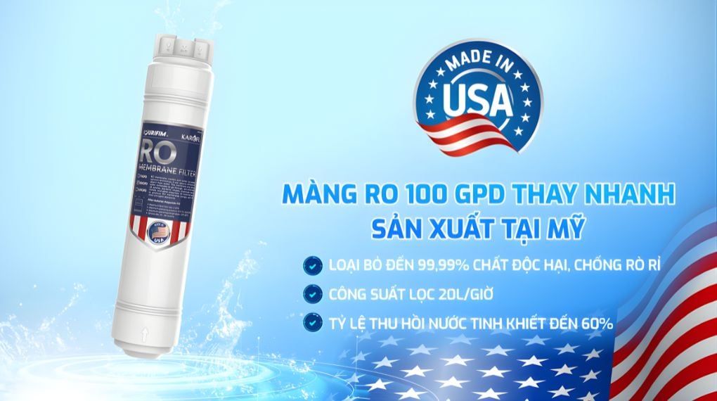 Màng RO 100 GPD sản xuất tại Mỹ loại bỏ đến 99,99% chất độc hại