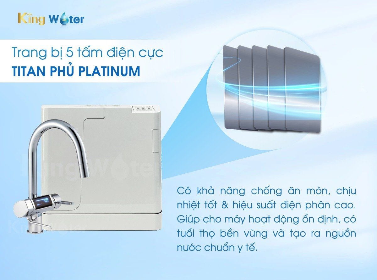 Trang bị 5 tấm điện cực Titan phủ Platinum