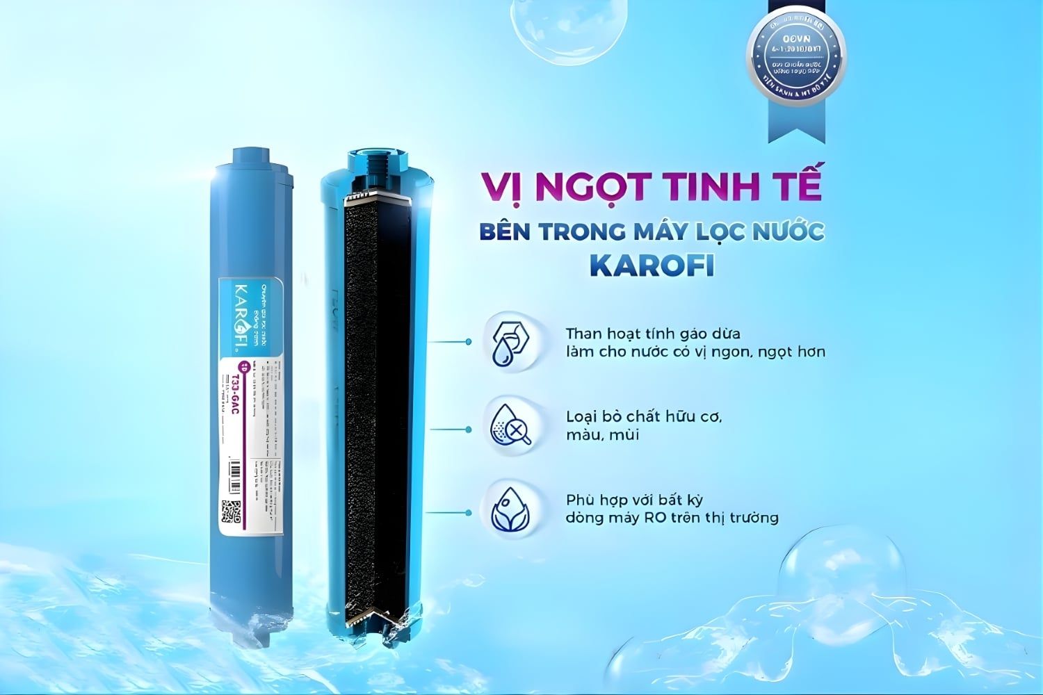Lõi T33 hấp phụ mạnh các hợp chất gây mùi, màu và chất hữu cơ còn sót lại sau RO