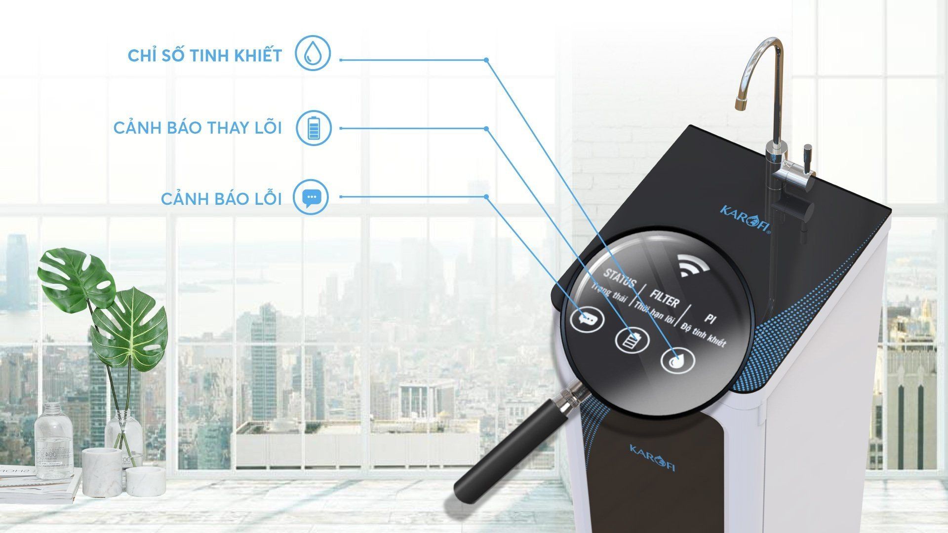 Khu vực lấy nước bao gồm 1 vòi làm từ kim loại không gỉ, luôn sáng bóng