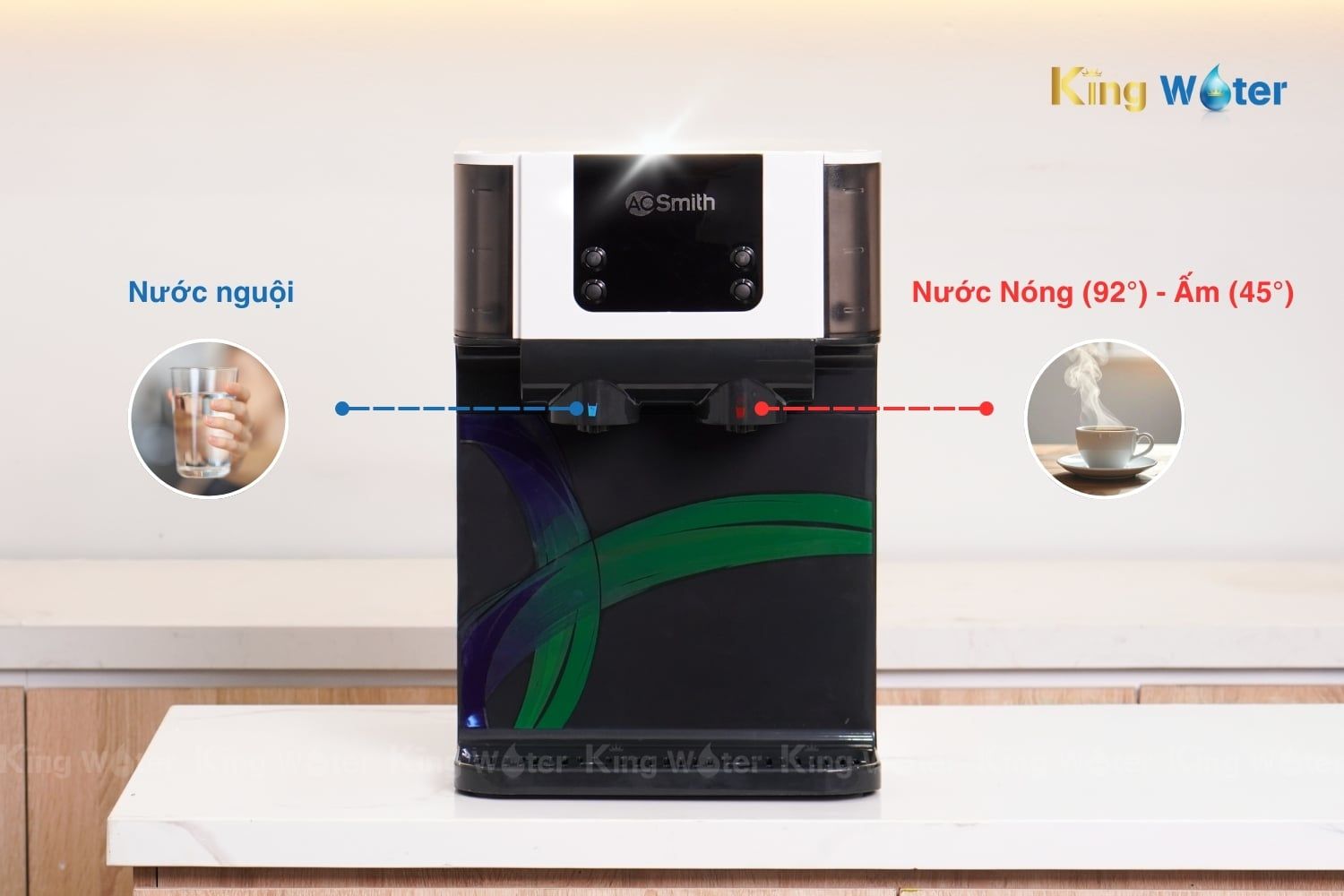 Máy lọc nước Aosmith ECO-AOC75PUR tích hợp 2 vòi 3 chế độ Nóng - Ấm - Nguội tiện lợi