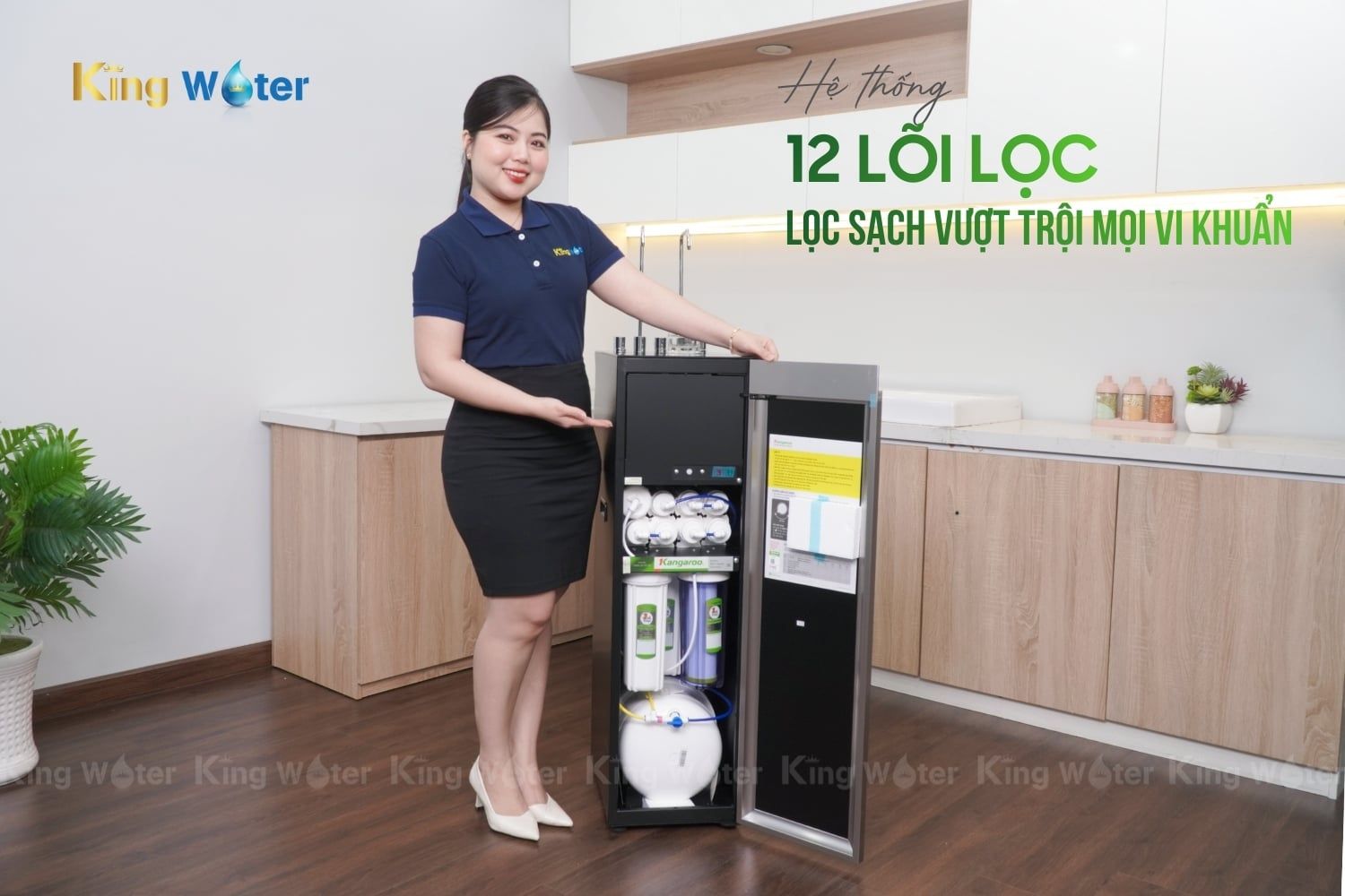 Máy lọc nước nóng lạnh Kangaroo KG12A8 tích hợp hệ thống 12 lõi lọc mạnh mẽ