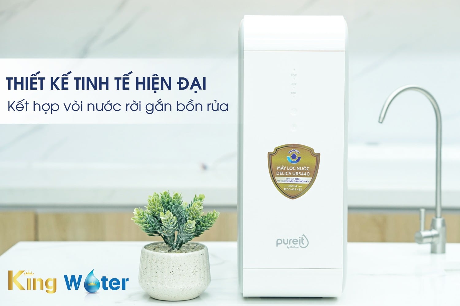 Pureit Delica UR5440 sở hữu thiết kế tinh tế hiện đại kết hợp vòi rời gắn bồn rửa