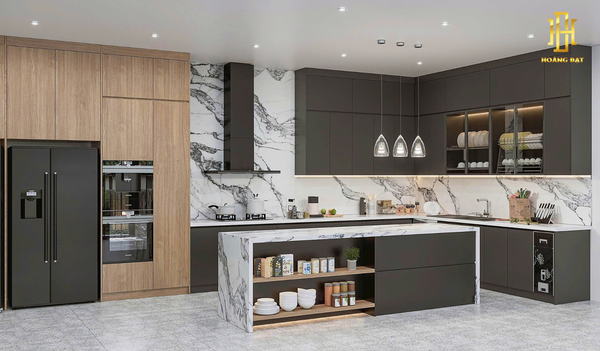Tủ bếp hiện đại gỗ công nghiệp Hoàng Đạt - TBG001