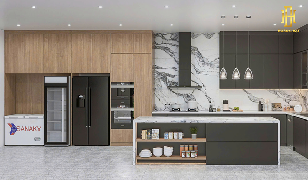 Tủ bếp hiện đại gỗ công nghiệp Hoàng Đạt - TBG001