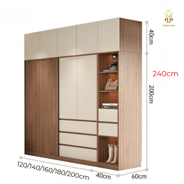 Tủ quần áo gỗ MDF cao cấp Hoàng Đạt - TQA008