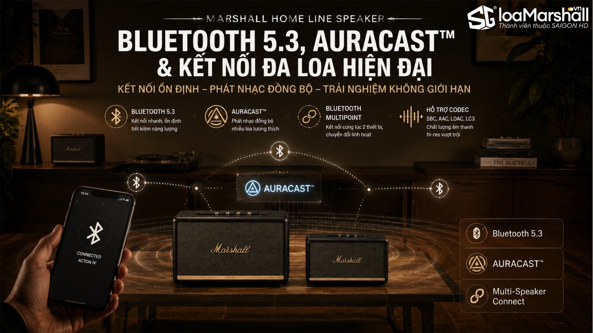 Marshall Acton IV và Stanmore IV tích hợp Bluetooth 5.3, Auracast và Multi-Speaker